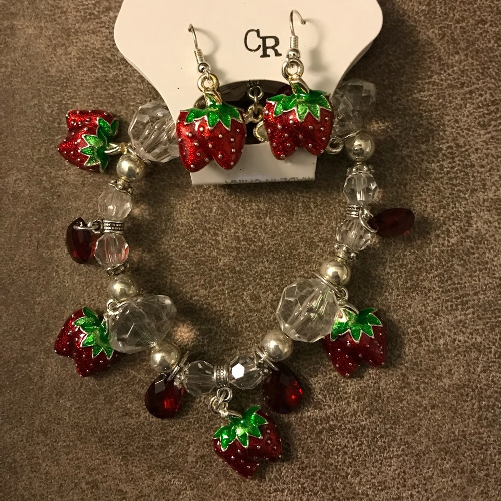 Strawberry Bracelet with Strawberry Earrings
